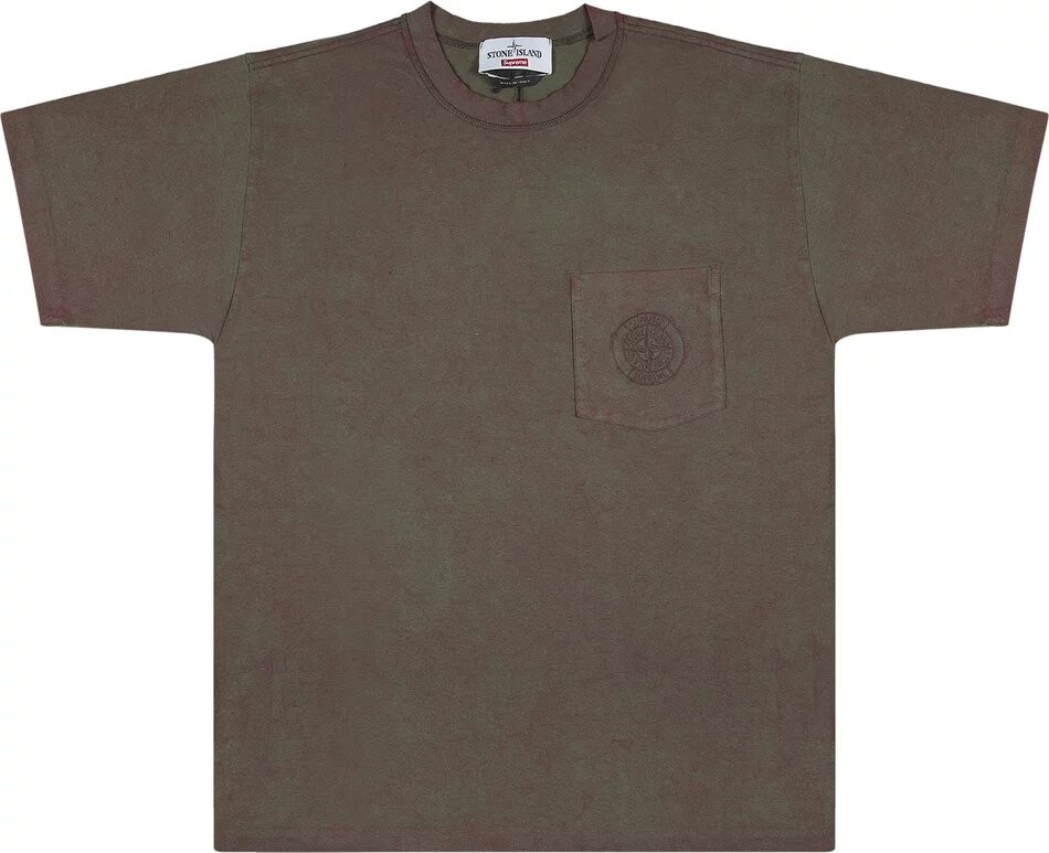 Футболка Supreme x Stone Island с карманом, красно-зелёный — фото 2