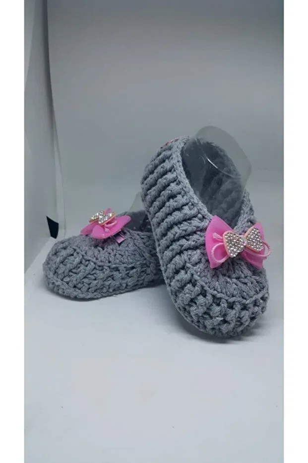 Детские пинетки для девочек вязаные Hepsiminnak, Gray — фото 2