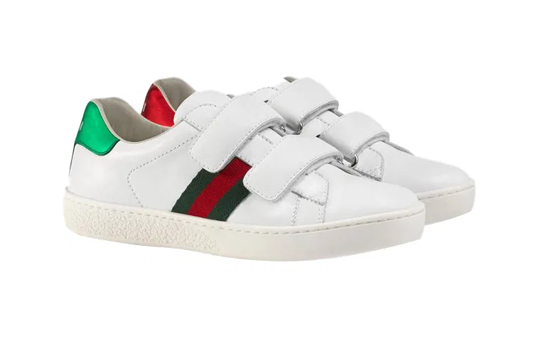 Детские кожаные кроссовки с принтом Interlocking G, GUCCI, White — фото 3