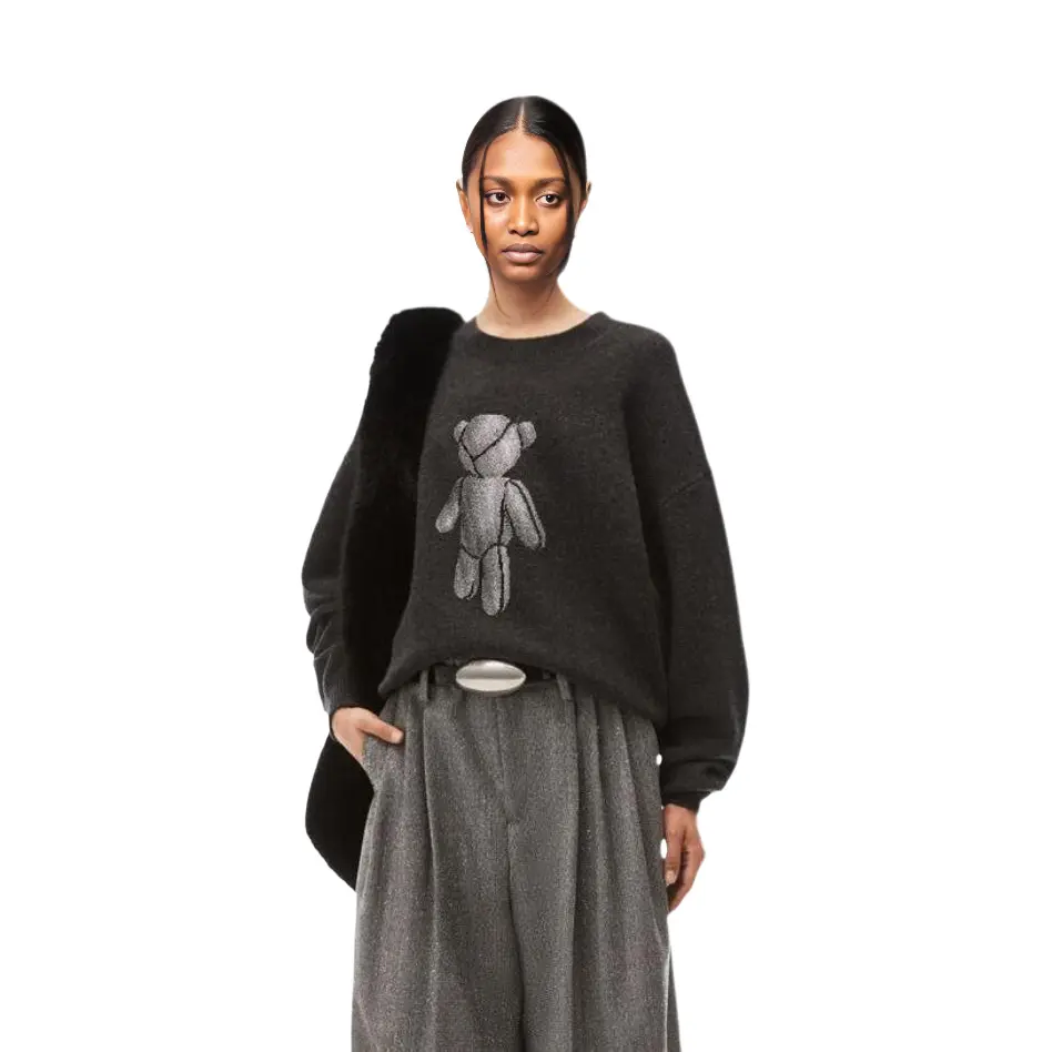 Футболка с пайетками и принтом медведя Alexander Wang, серая — фото 4