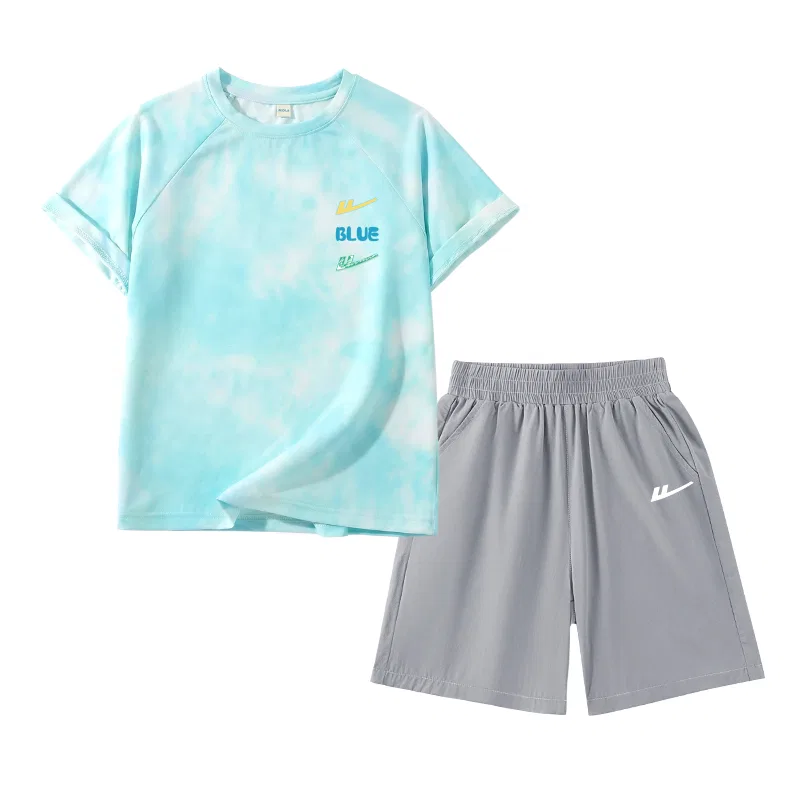 Детский спортивный комплект с длинным рукавом, Three Columns Colorful, Lake Blue/H White Logo K WARRIOR