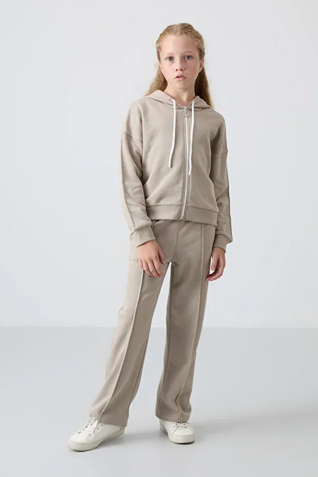 Детский спортивный комплект для девочек с вышивкой Tommy Life, Dark Beige/Dark Beige