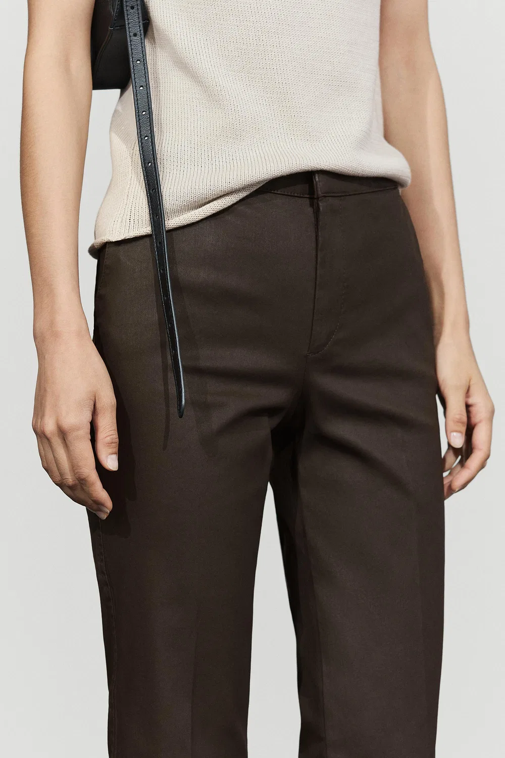 Брюки Massimo Dutti, укороченные клеш с прорезиненными манжетами, коричневые — фото 4
