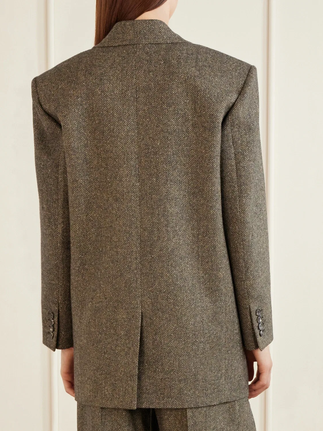 Блейзер из шерсти в елочку и шелковой смеси SAINT LAURENT, коричневый — фото 3
