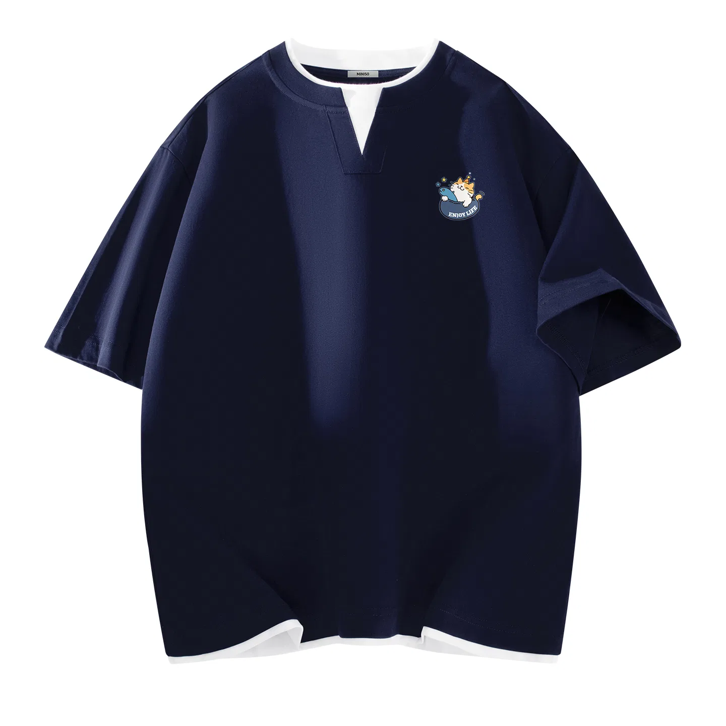 Детская футболка хлопковая с имитацией двойного слоя Miniso, Navy Blue