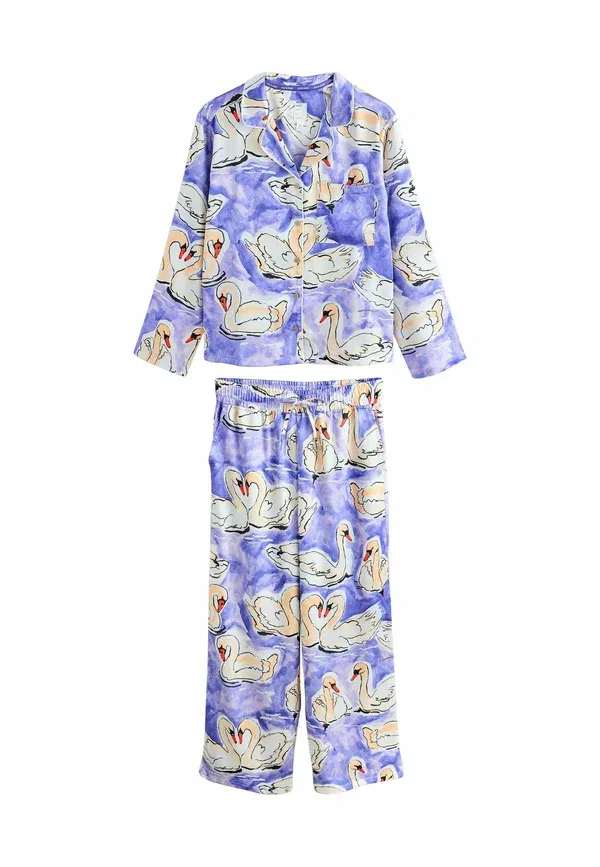 Пижамный комплект из сатина, Regular Fit, Next, Purple Swans, фиолетовый