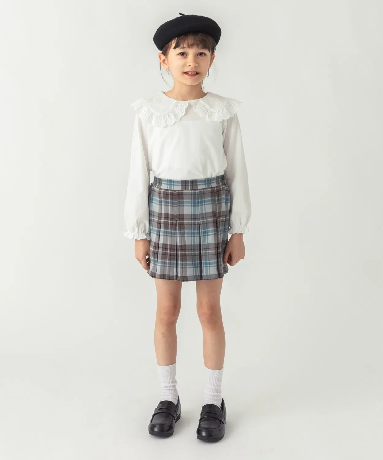 Детская блузка с круглым воротником и кружевом, с длинным рукавом модель Round Collar Lace, ever closet, Off White — фото 3