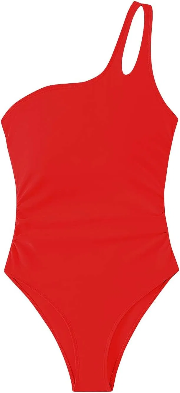 Женский цельнокроеный купальник с одним плечом, Slimming, Red — фото 3