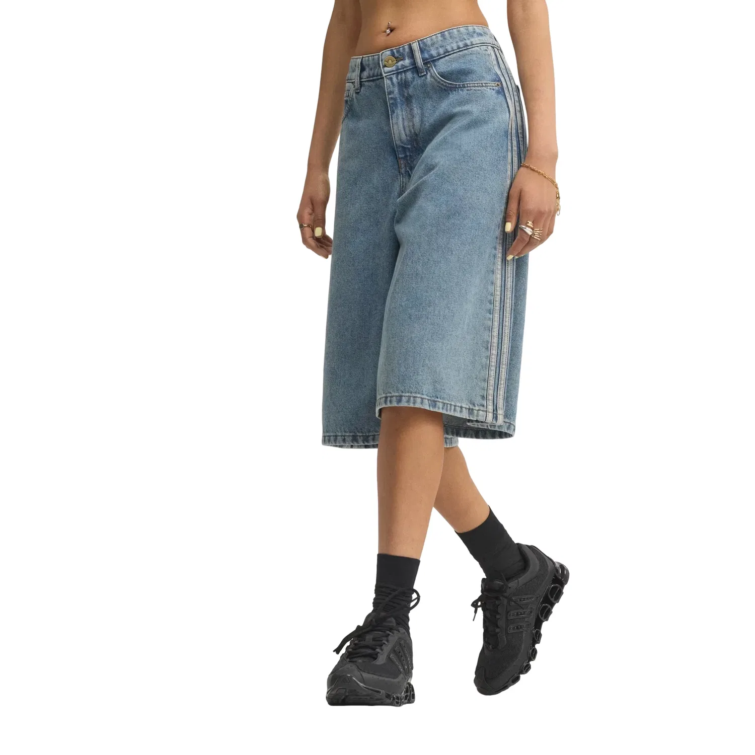 Женские джинсовые шорты с завышенной талией Worn Blue Denim Adidas, синий — фото 2