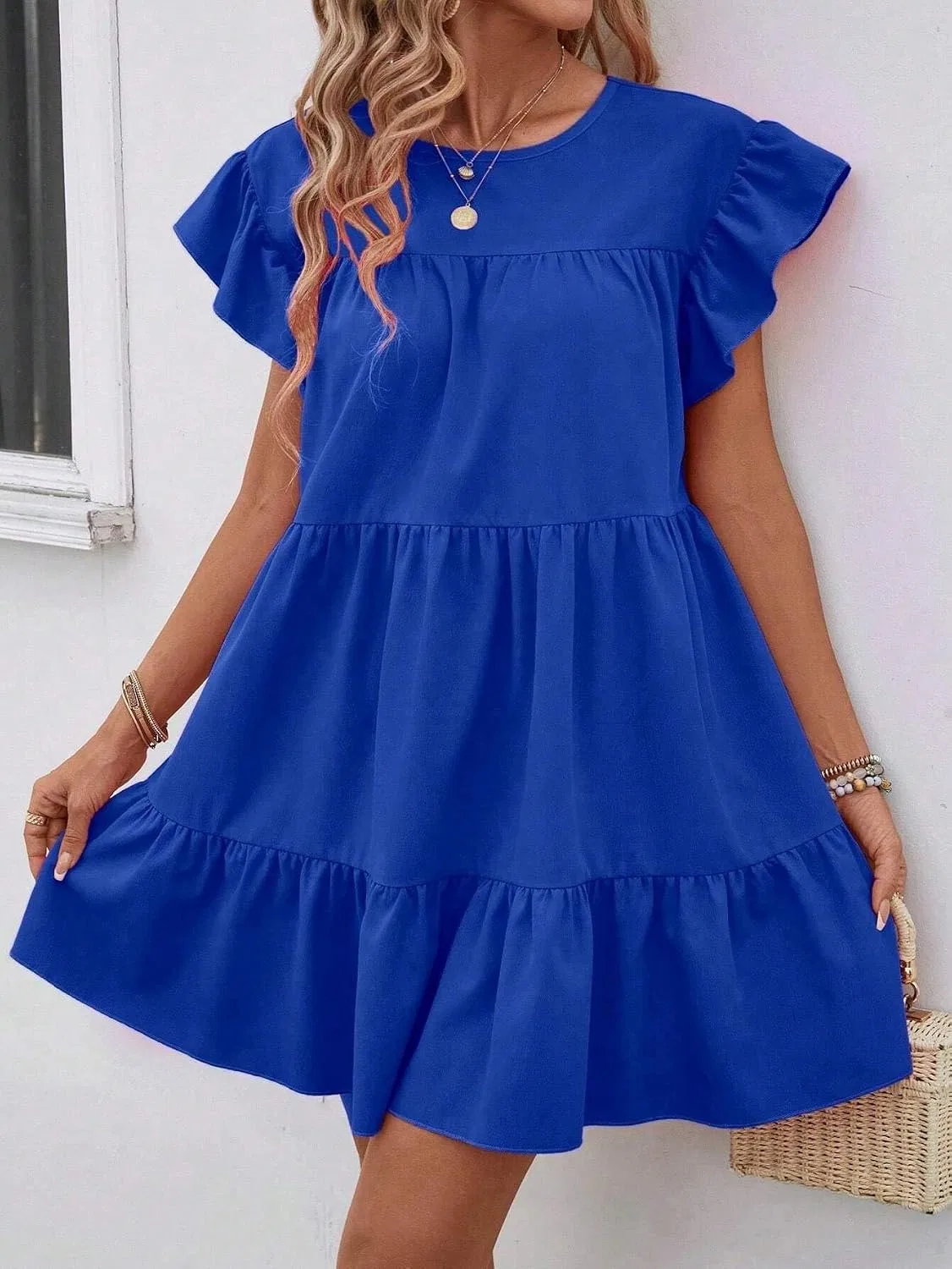 Женское повседневное миди-платье с воланами, Royal Blue — фото 3