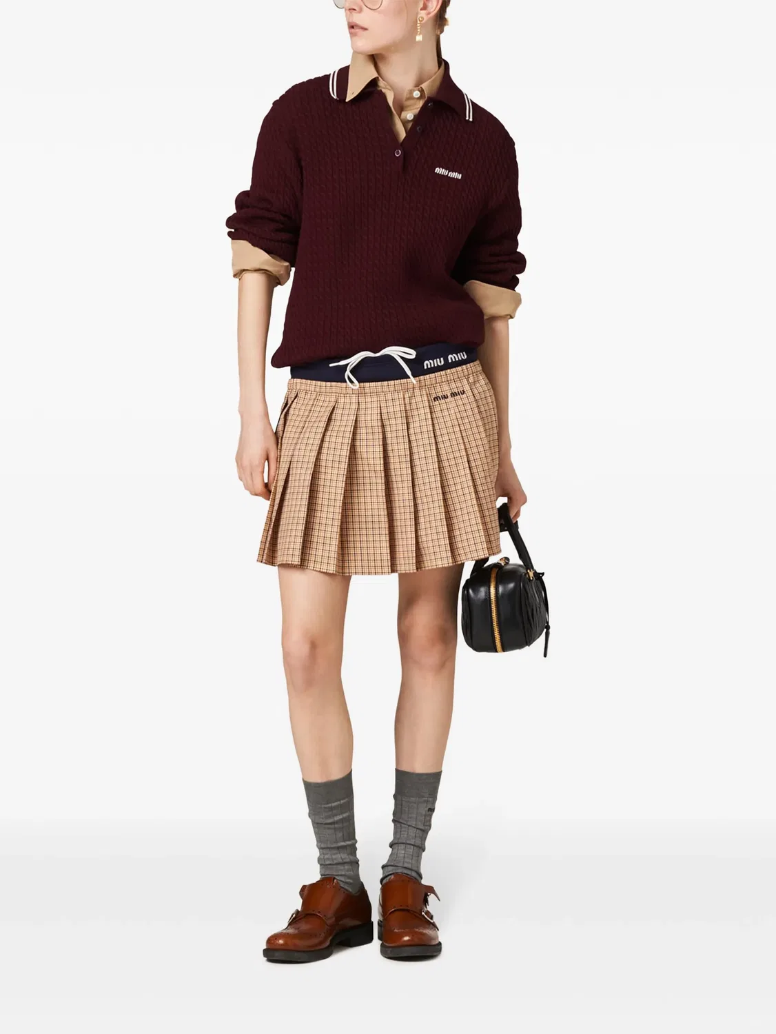 Рубашка с аппликацией логотипа Miu Miu, нейтральные — фото 3