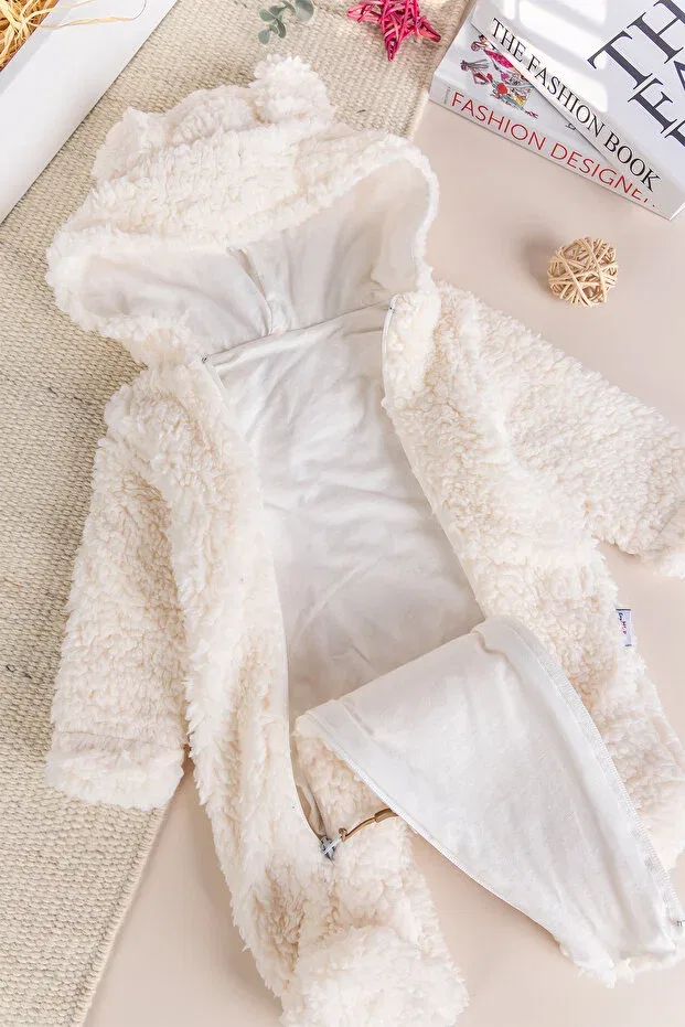 Детский комбинезон с капюшоном Welsoft plush winter Babymod, Cream — фото 2