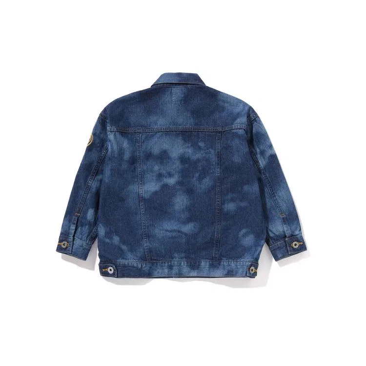Детская джинсовое куртка с принтом BAPE MILO HIGH TONE BLEACH LOOSE FIT 10OZ DENIM, A BATHING APE, Dark Blue NYX — фото 2