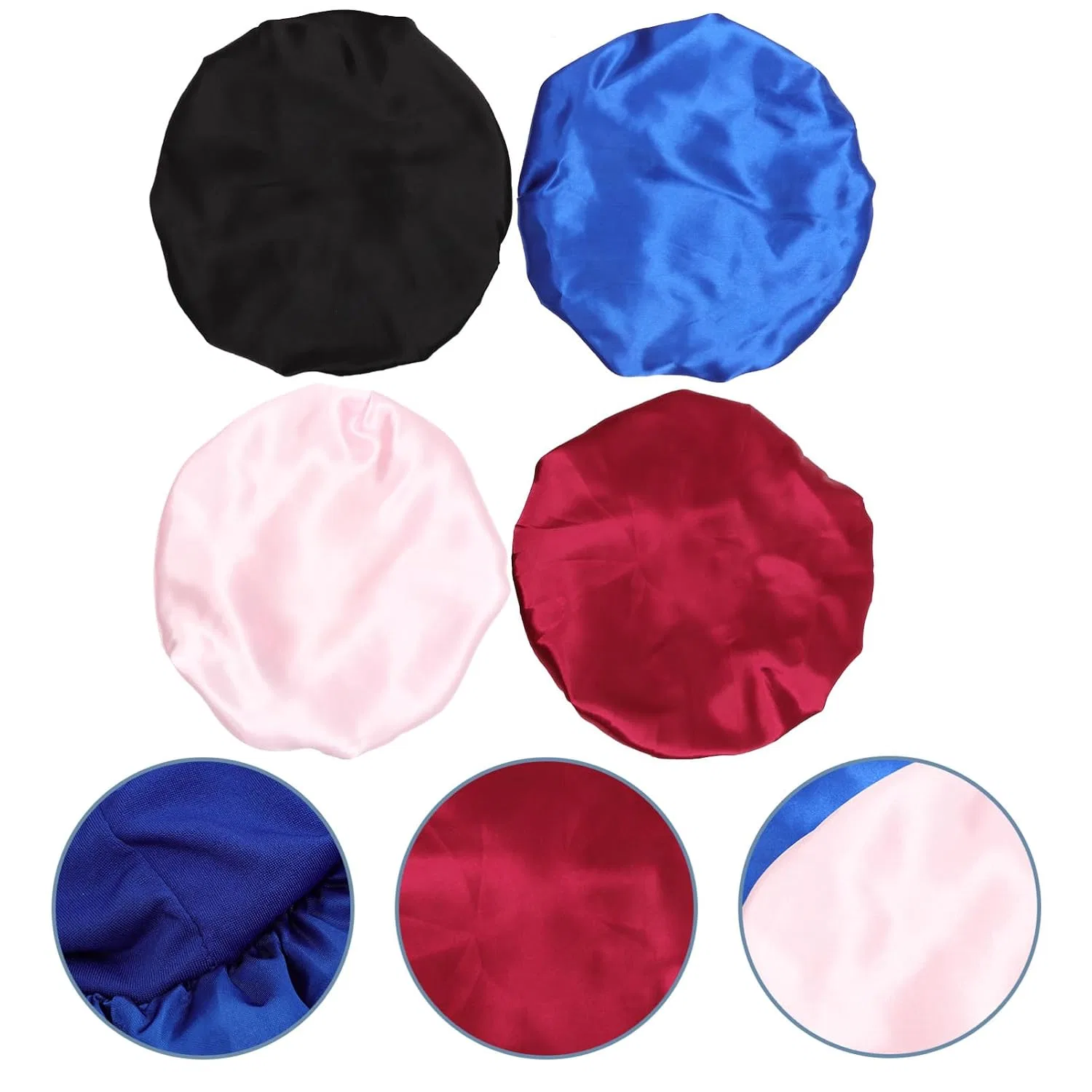 Шапочка для душа Satin, 4 шт, Veemoon, 28x28 см, Черный, Бордовый, Розовый — фото 4
