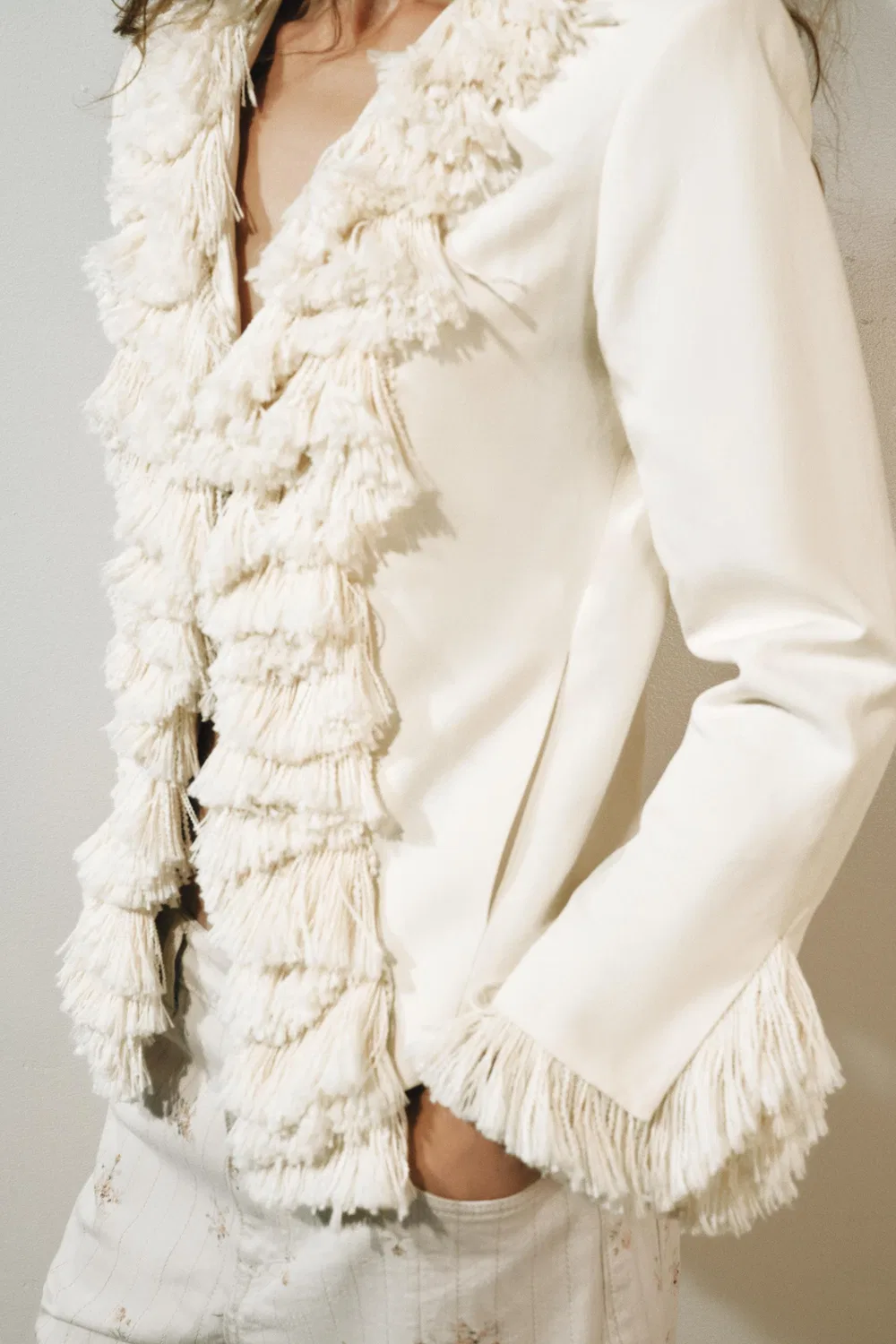 Куртка из льняной смеси ZW COLLECTION с бахромой ZARA, Ecru — фото 2