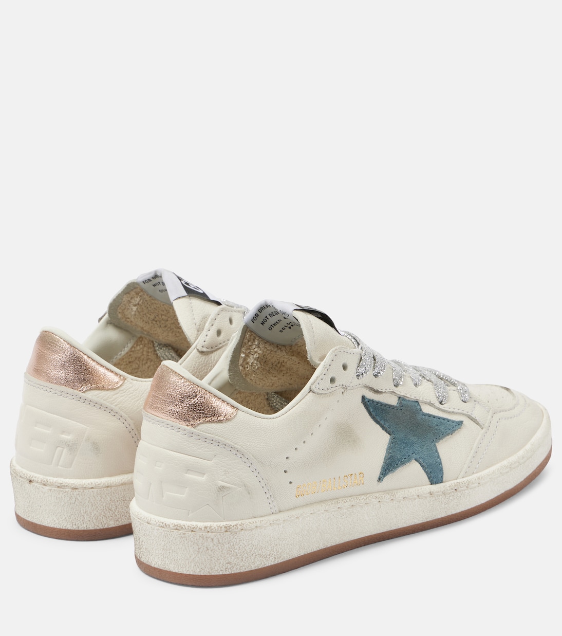 Кожаные кроссовки Ball Star Golden Goose, White / Smoke Blue / Peach — фото 2
