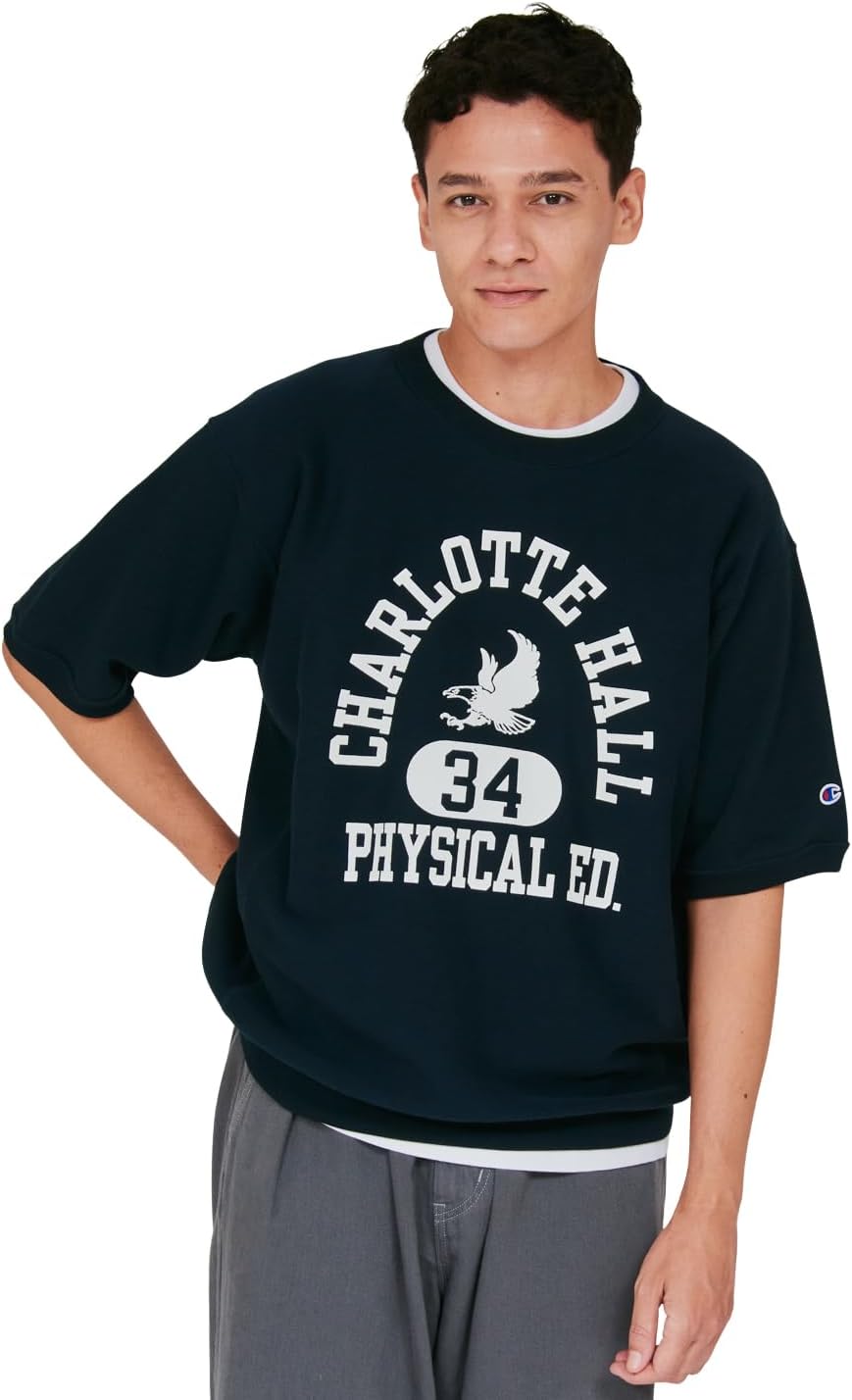 

Толстовка Champion с коротким рукавом, круглый вырез, 100% хлопок, технология REVERSE WEAVE, C3-D004-370-M-26SS, темно-синий