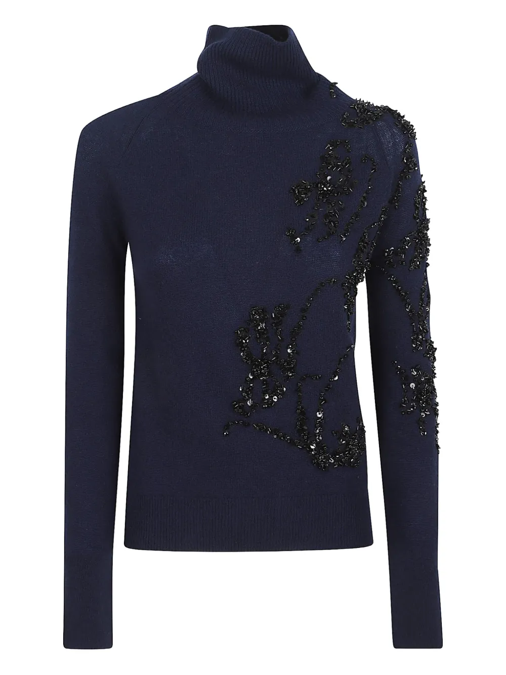 

Свитер с воротником-стойкой, украшенный пайетками Ermanno Scervino, синий