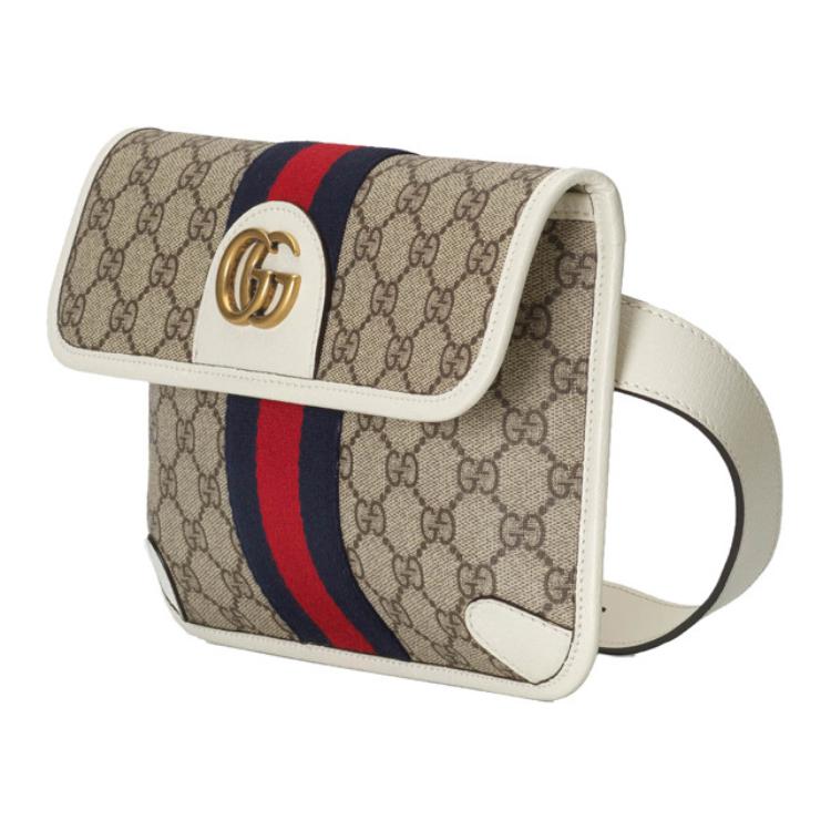 GUCCI Канвасовая наплечная сумка Ophidia с кожаными вставками поясная сумка кроссбод мужская черно-белая — фото 4