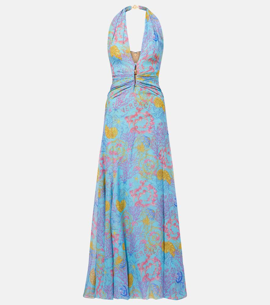

Печатное платье-халтер Versace, Azur+Multicolor