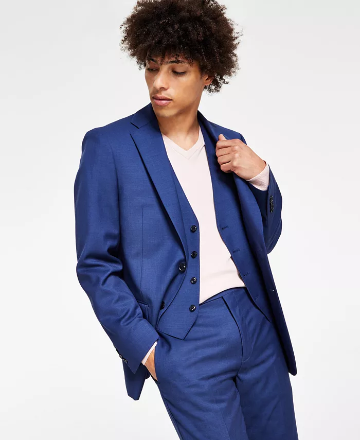 

Мужской приталенный пиджак из шерстяной ткани Infinite Stretch Calvin Klein, синий