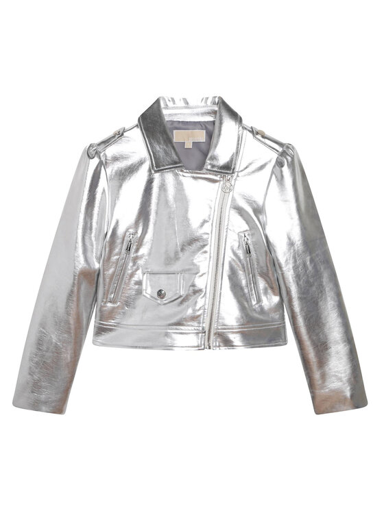 Куртка из искусственной кожи прямого кроя R16123 S Michael Kors Kids, серебряный — фото 4