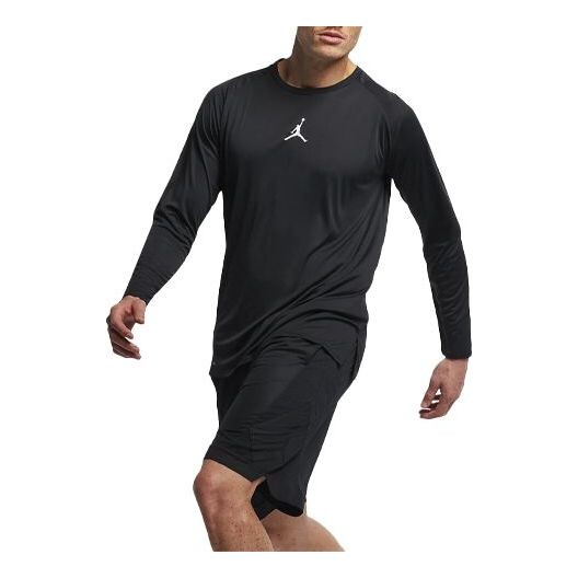 

Спортивная футболка Air Jordan Round Neck Knit Athleisure Casual Sports Logo Long Sleeves Gym Clothes Black, черный