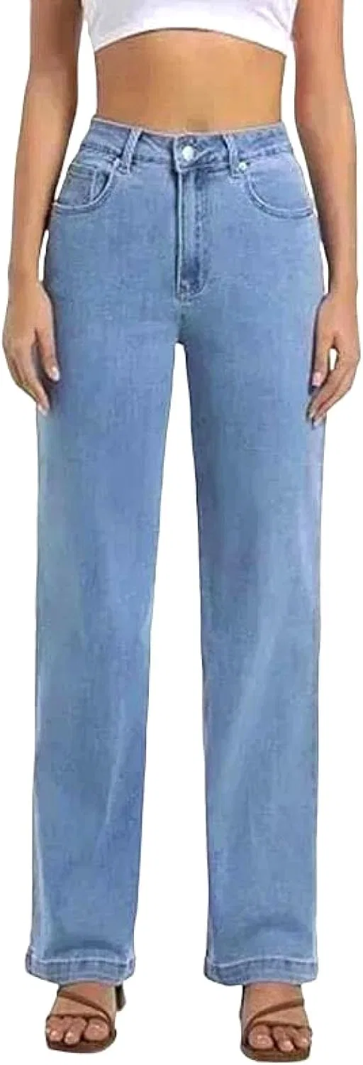Джинсы прямые высокие свободные, Light Blue