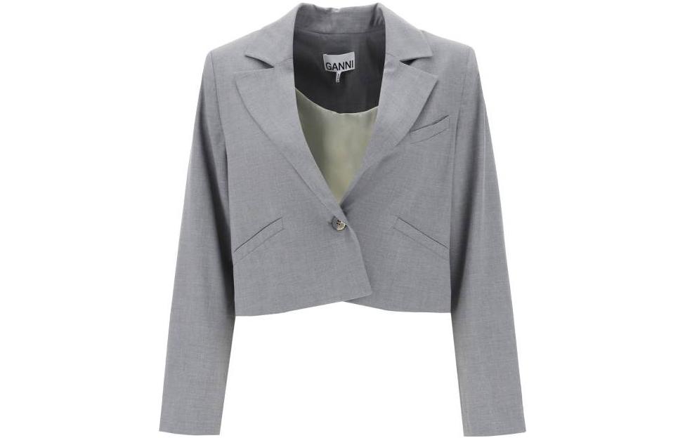 

GANNI Однобортный укороченный жакет, Gray
