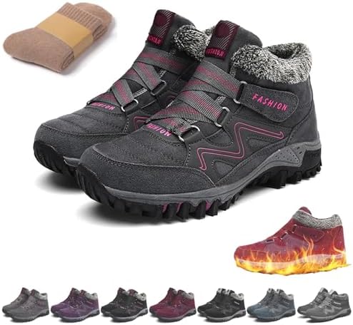 

Зимние теплые ботинки, ортопедические сапоги, зимняя обувь для женщин, водонепроницаемые и противоскользящие, унисекс слипоны Roptink, красный/серый