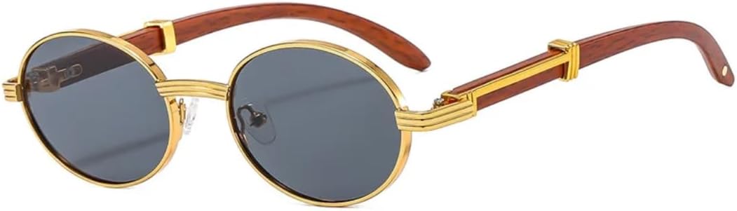 

Солнцезащитные очки для мужчин и женщин - защита UV400 - маленькая оправа, овальные черные линзы, для занятий спортом на открытом воздухе и вождения DSVIGF, Gold-black