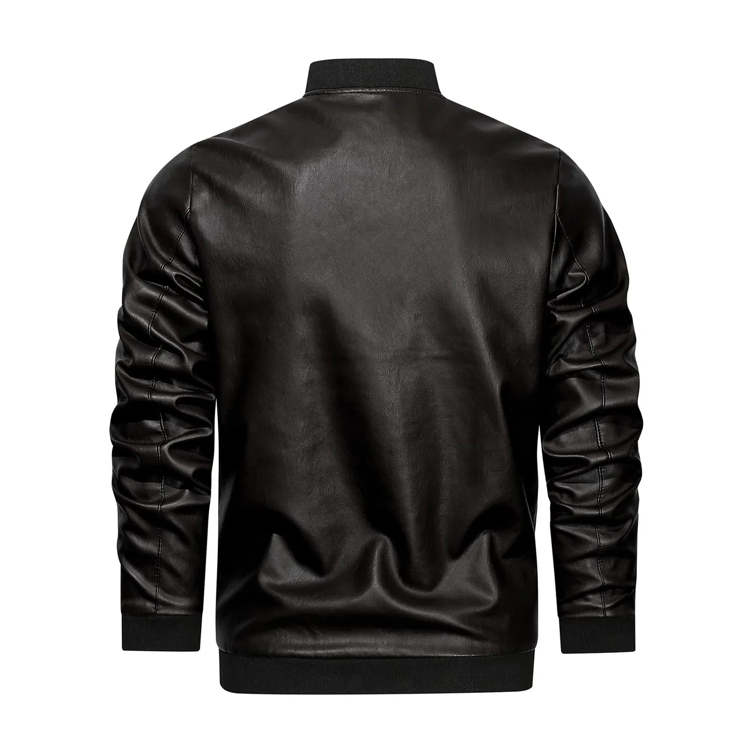 Мужская куртка из экокожи с воротником-стойкой Retro Winter Jacket, zzzz01-black — фото 2
