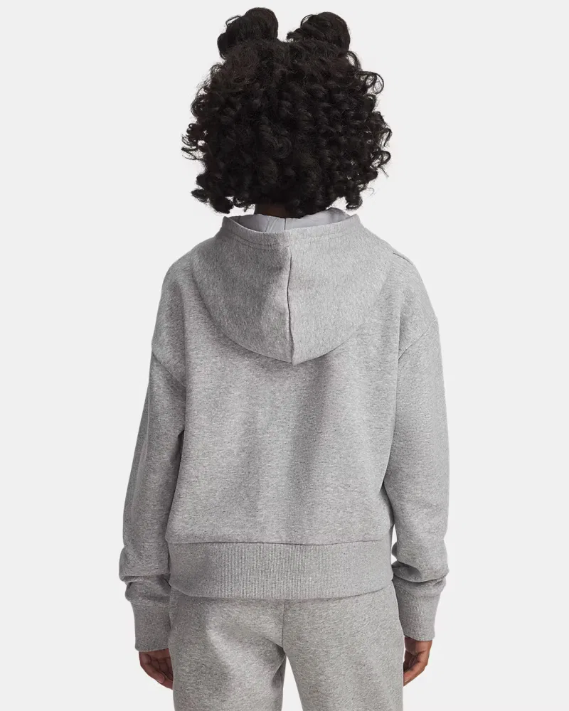 Укороченное худи для девочек из ультрамягкого флиса с начесом UA Rival Fleece UnderArmour, Mod Gray Light Heather/White — фото 2