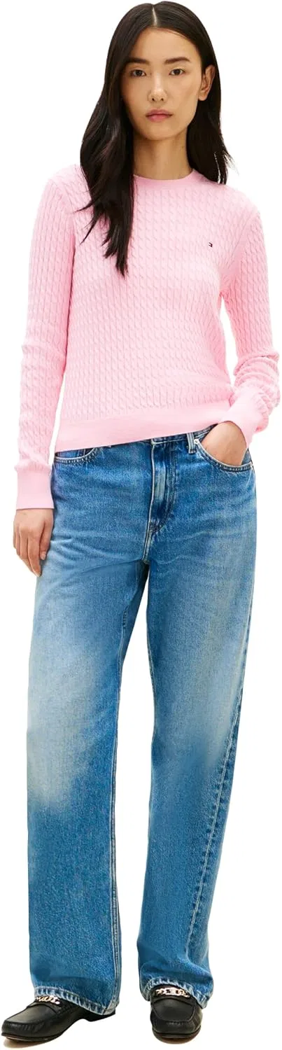 Женский легкий свитер с косами Crew Neck Tommy Hilfiger, Classic Pink — фото 3