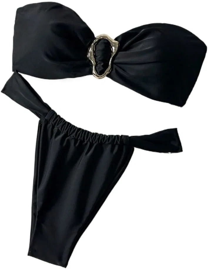 Женский бикини-сет с кольцом Bandeau, Black