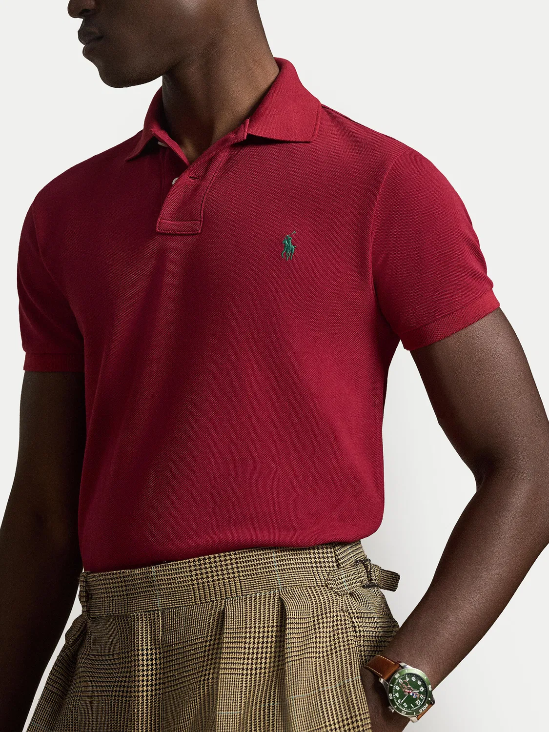 Мужское поло приталенного кроя Polo Ralph Lauren, темно-красный — фото 4