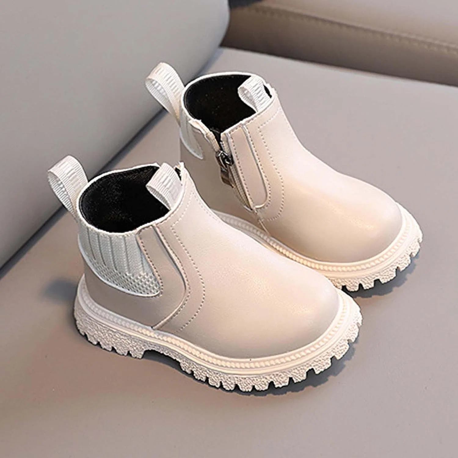 Детские ботинки для девочек на шнуровке с молнией SHOPESSA, Beige — фото 2