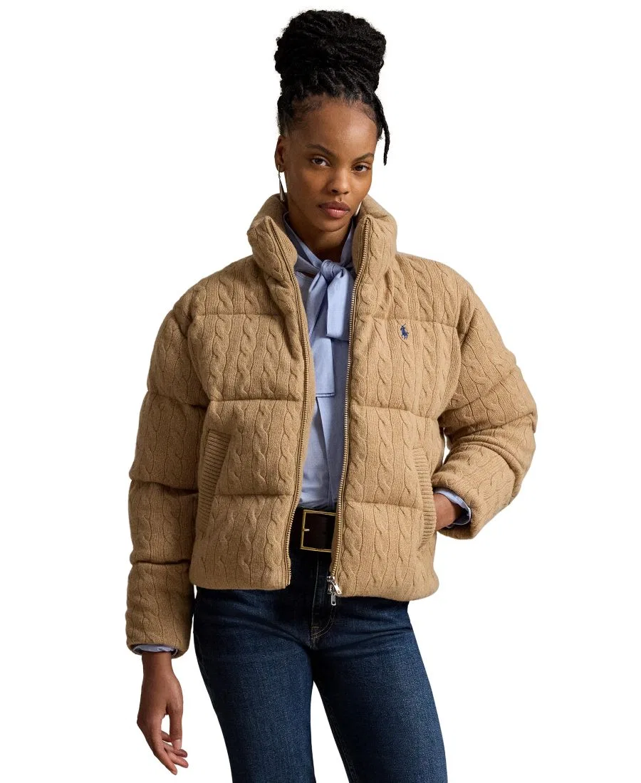 Пуховик с воротником-стойкой с вышитым пони Polo Ralph Lauren, Collection Camel Melange