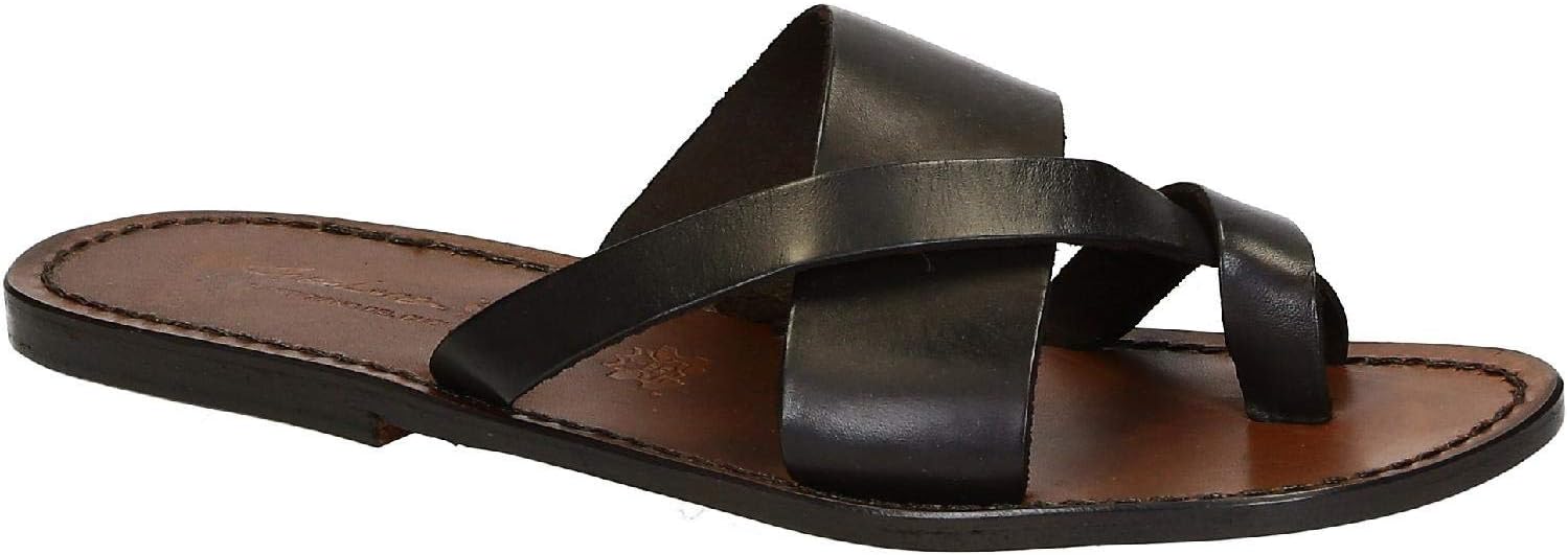 

Мужские кожаные тапочки ручной работы ручной работы Gianluca - L'Artigiano Del Cuoio, темно-коричневый