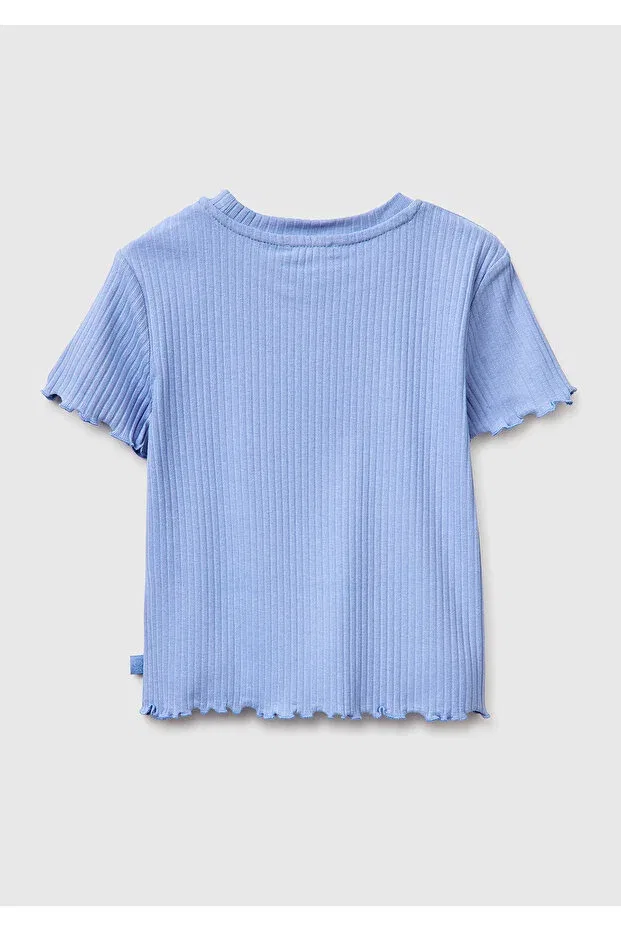 Детская футболка для девочек хлопковая с оборкой по низу United Colors Of Benetton, Aviator Blue — фото 2