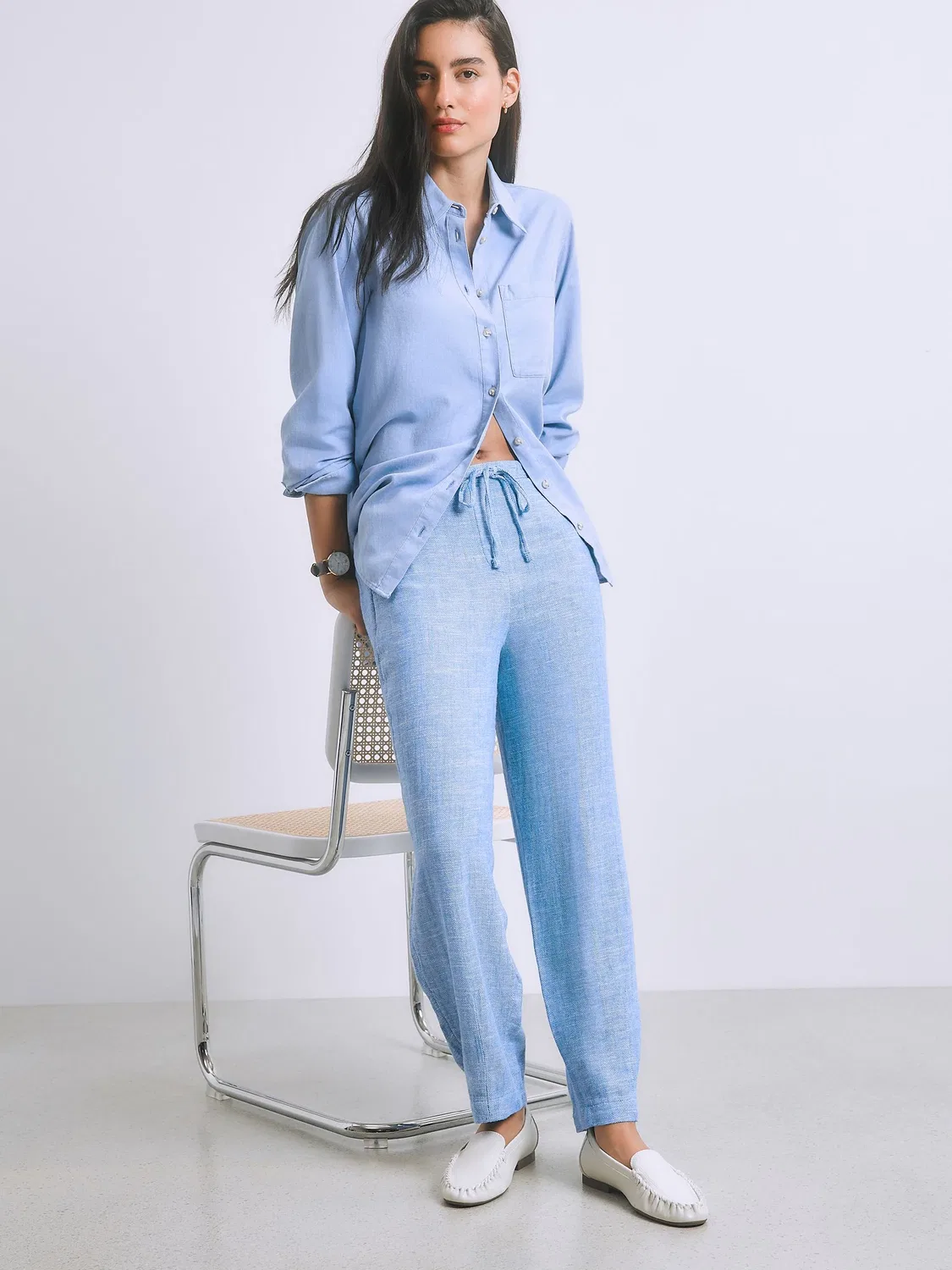 Брюки-бананы из льняной смеси, Chambray Blue Next — фото 3