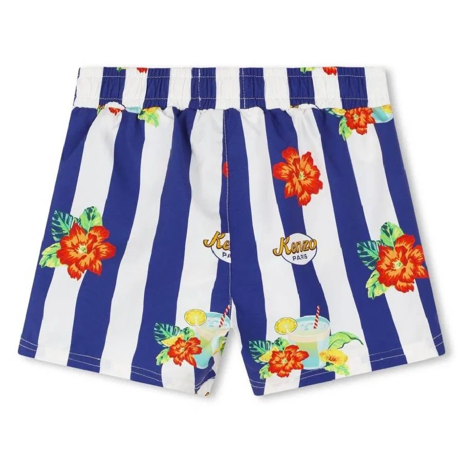Плавки с принтом и завязками Boys Drawstring Floral-Print Swim Shorts Kenzo, Ivory — фото 2