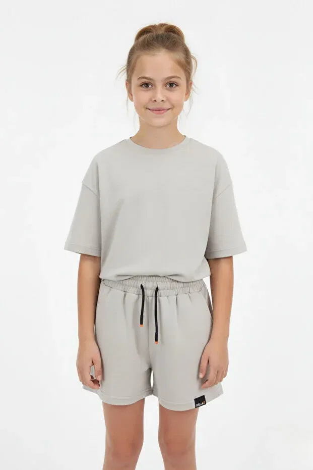 Детские шорты для девочек хлопковые Belted Lace-up Newkids, Gray — фото 3