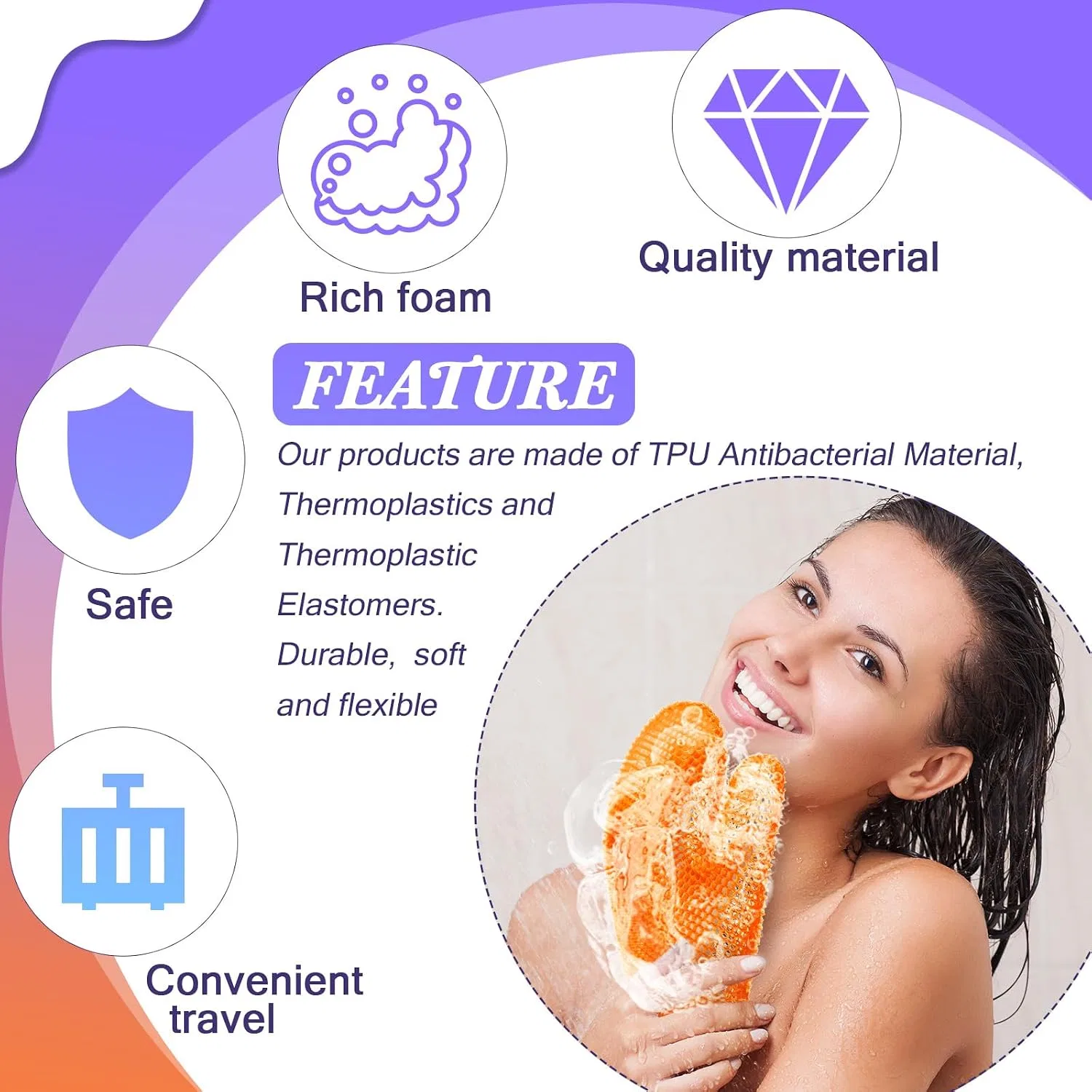 Мочалка для тела эксфолиирующая Honeycomb, Karenhi, 2 шт, 24.5 x 18 см, Фиолетовый, Оранжевый — фото 3