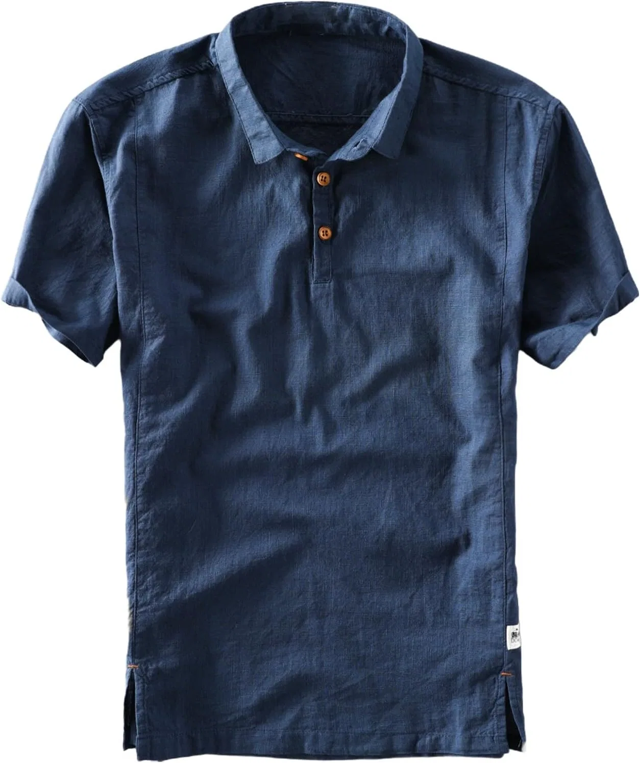 Мужская льняная рубашка Henley с коротким рукавом, Blue