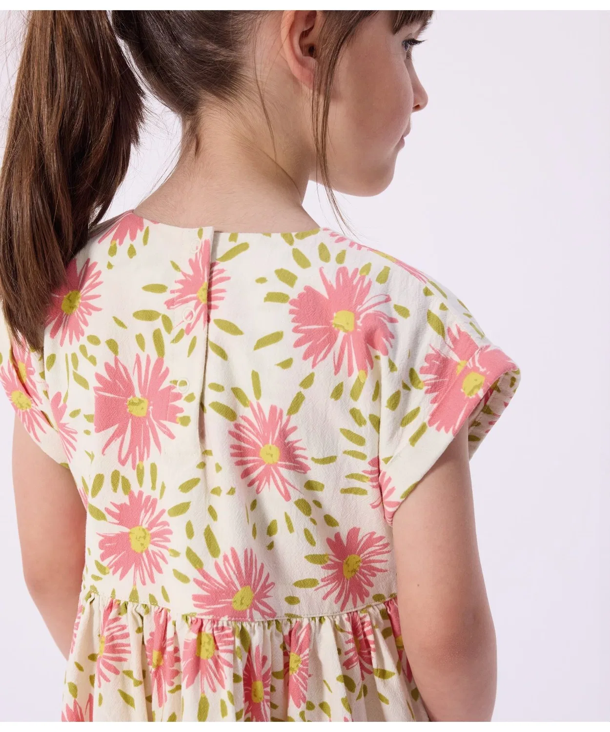 Детское платье с цветочным принтом с коротким рукавом PETIT BATEAU, Белый — фото 3