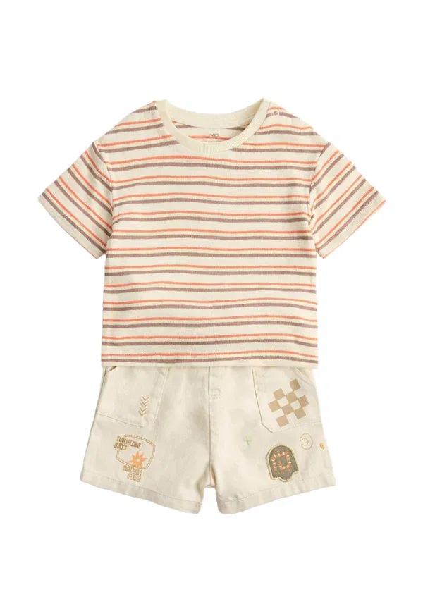 Комплект из футболки и шорт, полосатый, Stripe graphic outfit set, Marks & Spencer, коричневый