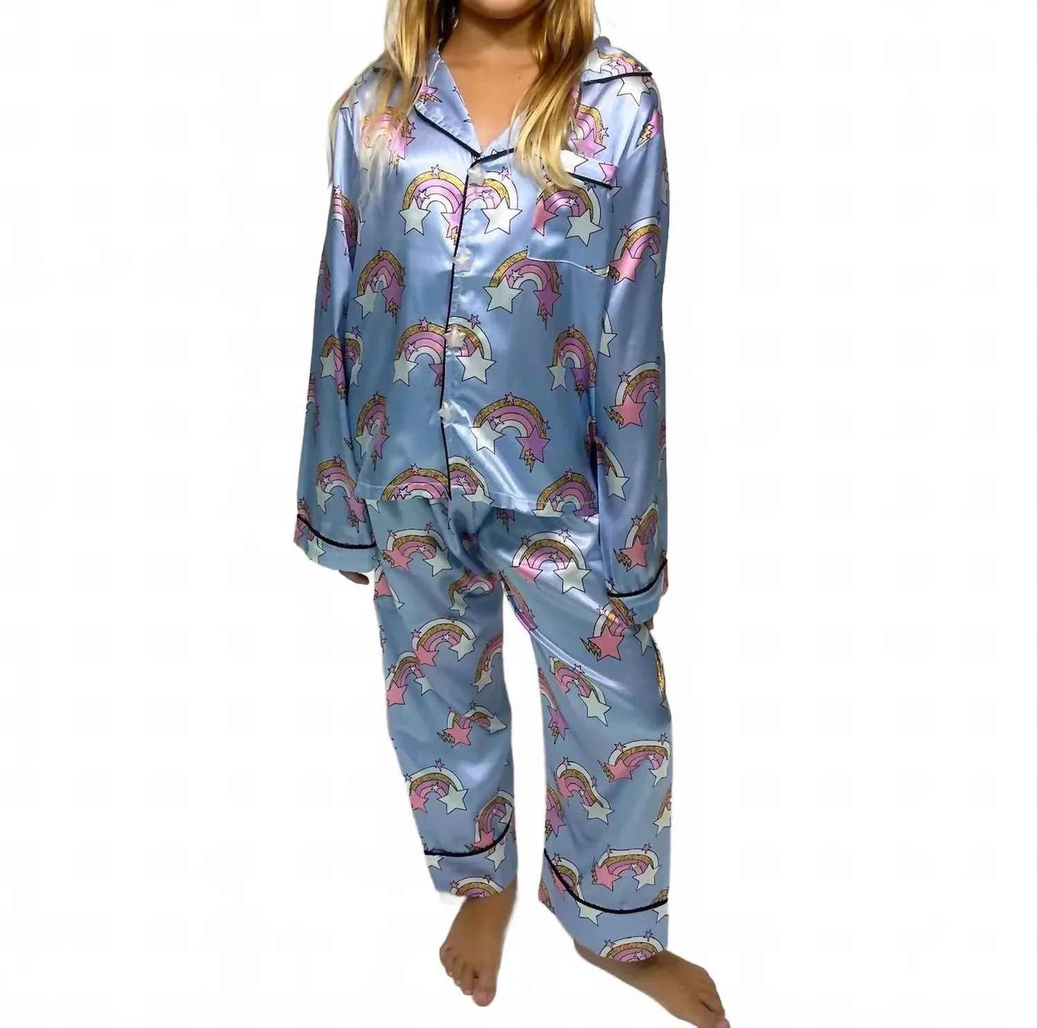 Детский пижамный комплект с принтом Rainbow & Stars Silky Set Mini Dreamers, синий
