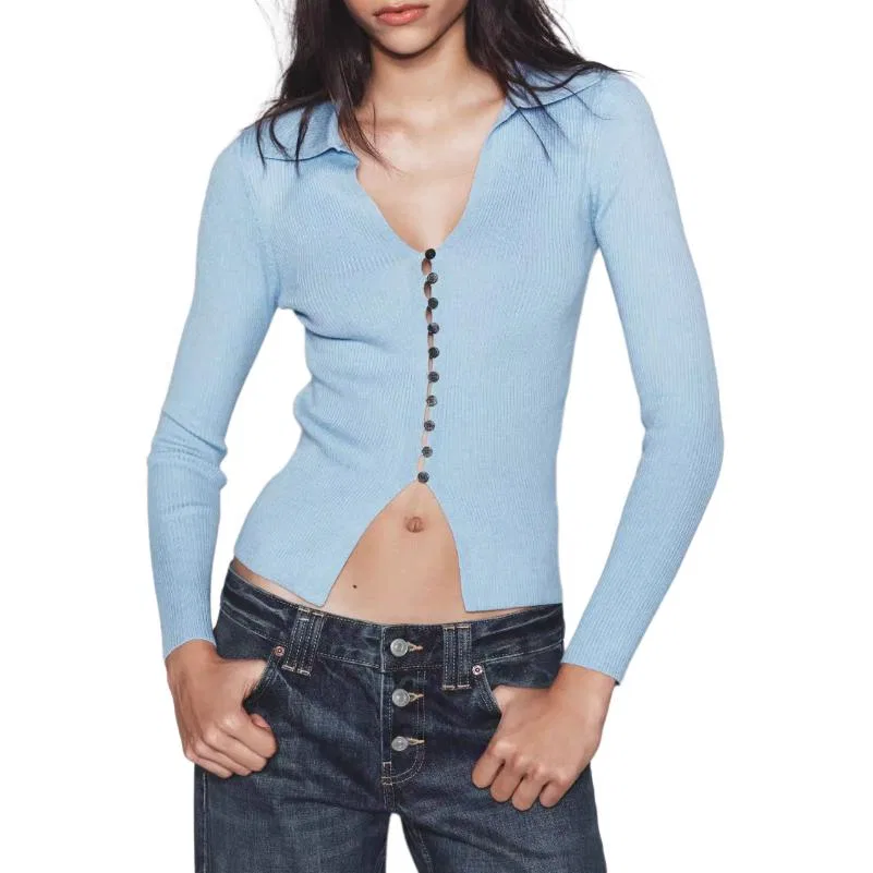 Женский свитер с лацканом Light Blue ZARA, Light Blue — фото 4