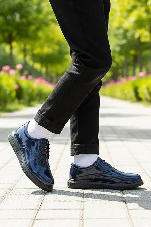 Детские туфли для мальчиков лакированные на шнуровке Basics Kiko Kids, Navy Blue — фото 3